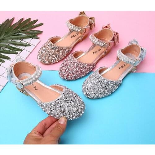 Gold Silver Pink Rhinestone Crystal Sandal Kids Princess Shoes for Wedding Party Girl Dance Performance Single Shoes Children