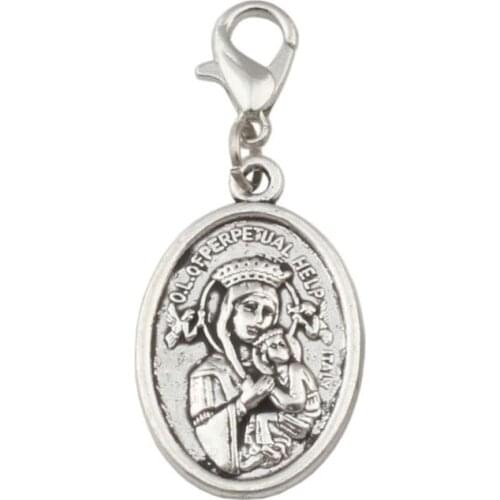 100pcs Zinc Alloy Our Lady of Perpetual Help with Saint Gerard Medal Lobster clasp Pendants Bead Fit Charm Bracelet
