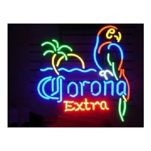19“x15" Corona Extra Parrot Palm Tree Neon Light Lamp Sign Beer Bar Handmade Tube Decorate Home Wall Room Glass Windows CEPP018
