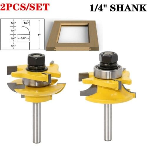 Top Quality 2pcs/set 1/4 Shank Rail and Stile Router Bit Set With 2 Bits Door Knife Woodworking Tenon Milling Cutter Tools
