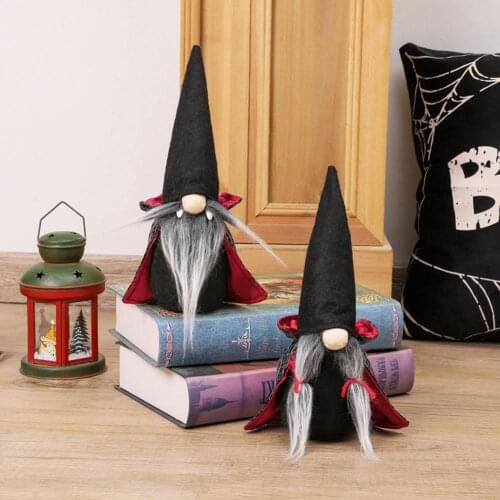 2pcs Halloween Faceless Gnome Doll Scandinavian Tomte Black Witch Cloak Hat Doll Ornaments For Party Halloween Decoration