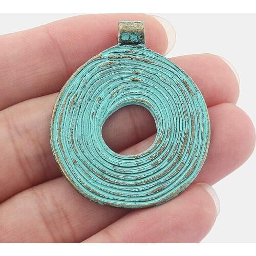 3PCS Verdigris Patina Bronze Large Round Spiral Charms Pendants for Necklace Jewelry Findings Making 44x36mm