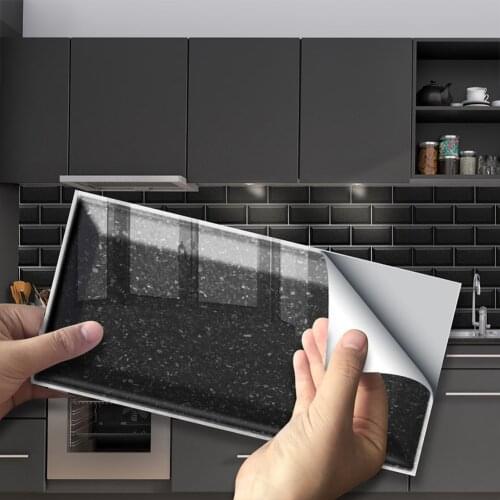 9Pcs Black Terrazzo PVC Long Brick Plane Wall Stickers Kitchen Bathroom Waterproof Turquoise Self-adhesive Tiles Wall Decor