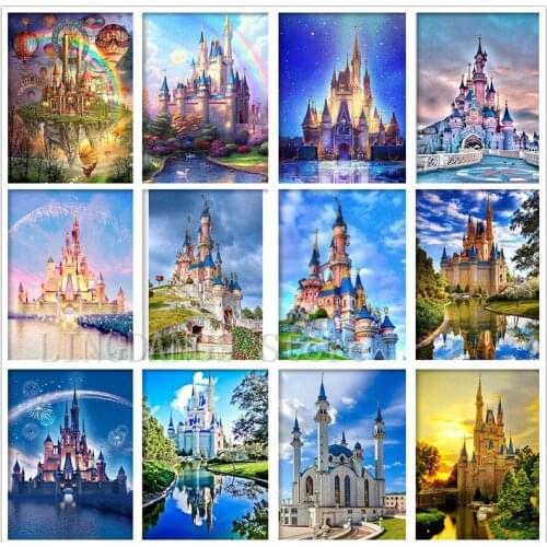 5D DIY Diamond Painting Cartoon Disney Castle Fireworks Landscape Full Drill Diamond Embroidery Mosaic Handmade Kits Home Decor