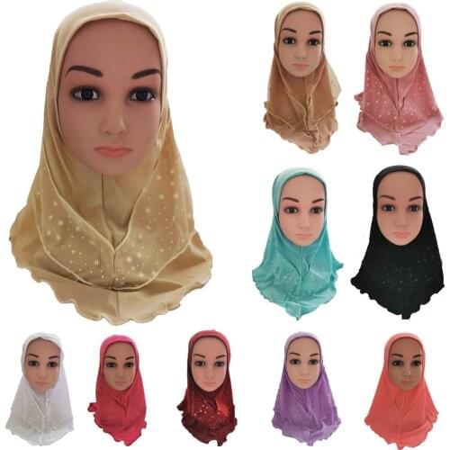 Arab Kids Girls Hijab Caps Muslim Head Cover Shawls Headscarf Islamic Hat Full Cover Prayer Hat Hair Loss Headwear Hats Ramadan