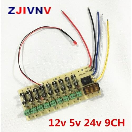 12V DC power distribution 9-way PCB board terminal block for switching power supply electricity current wiring LED switch 9CH