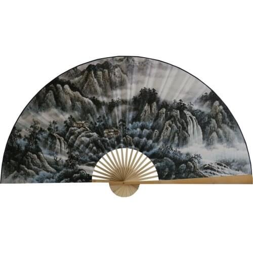 Large Folding Paper Fan Chinese Style Crafts Banboo Frame Background Decorative Fan Hanging Decoration Evening Winter Landscape