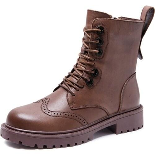 Genuine Leather Martin Boots for Women 2021 Trend Black Platform Shoes Woman Booties Ankle Boots Female Chunky Shoes Women Heels