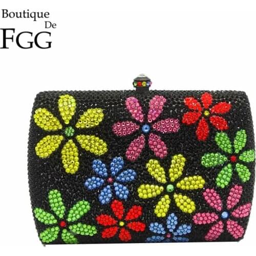 Boutique De FGG Elegant Flower Purses and Handbags Luxury Designer Women Crystal Clutch Evening Bags Hand-Made Diamond Bag