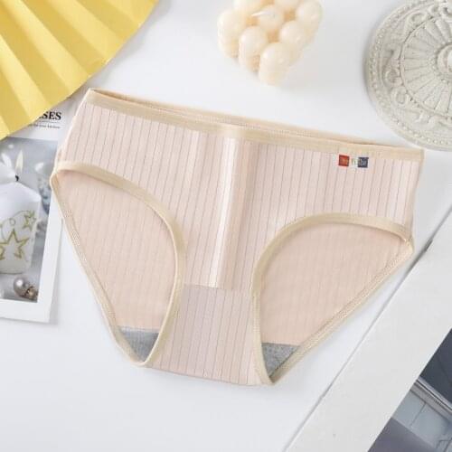 Large Size M-XL Striped Lingerie Hip-Lifting Womens Briefs Solid Color Threaded Panties Soft Breathable Mid-waist Underwear