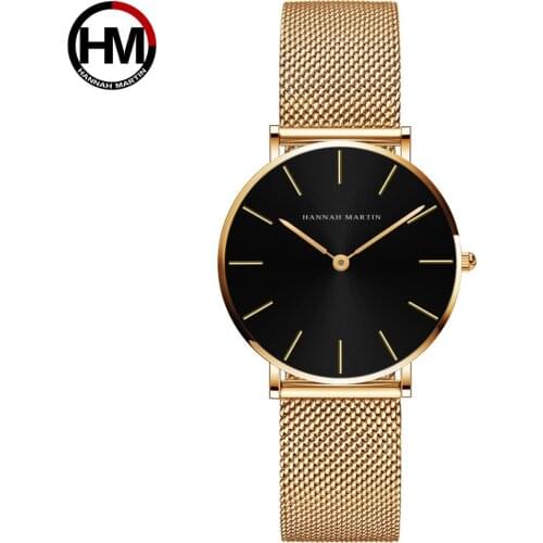 HOT 36mm Gold Black Japan Quartz Movement Simple Bauhaus Design Ladies Watch Stainless Steel Mesh Band Waterproof Women Watches