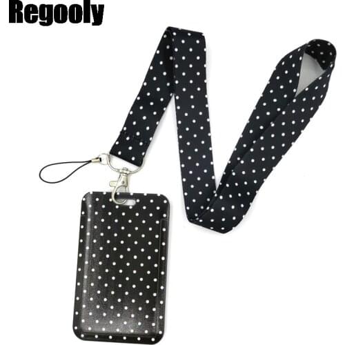 Black Wave point Fashion Lanyard ID Badge Holder Bus Pass Case Cover Slip Bank Credit Card Holder Strap Card Holder