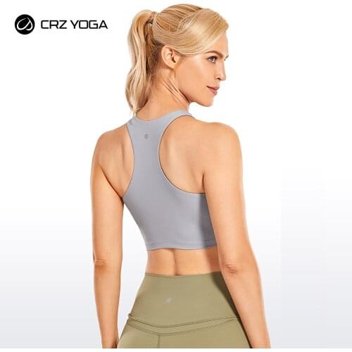 CRZ YOGA Womens High Neck Longline Sports Bra Racerback Wirefree Padded Crop Tank Top Yoga Bra