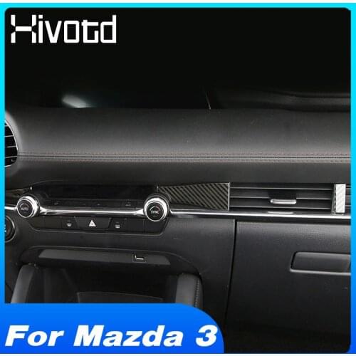 Hivotd For Mazda 3 2020 2019 Accessories Interior Decoration Carbon Fiber Center Console Mouldings Trims For Auto Modification