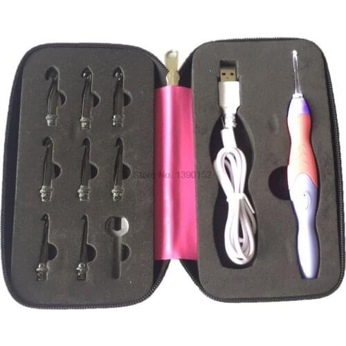 DHL 50set LED Light Crochet Organizer Useful 9-in-1 USB Hooks Knitting Needles Set Shoe Sewing