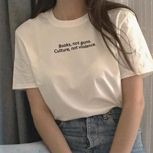 Drop Ship Books Not Guns Culture Not Violence T-Shirt Women Funny Tshirt Summer Style Outfits Tees Tops T Shirt