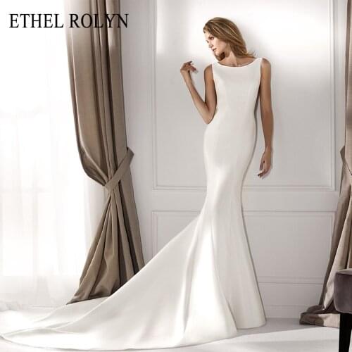 ETHEL ROLYN Romantic Backless Bow Mermaid Wedding Dresses 2020 Sexy Scoop Soft Satin Vintage Bride Gowns Vestido De Noiva