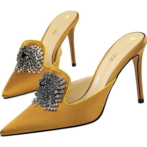 Европейская элегантная обувь для вечеринок, высокие каблуки, атласная обертка, тапочки с дрелью,лето , бесплатная доставка