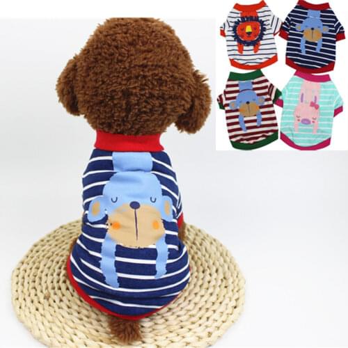 Cartoon Striped Fashion Teddy T-shirt Hoodies Cat Clothes Soft Pet Jumpsuit Outfit for Small Dog Pug Puppy Accessories Dachshund