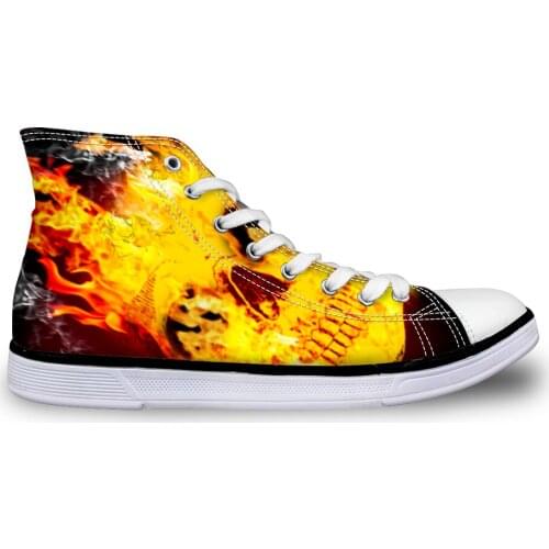 HaoYun Womens Vulcanize Shoes High-top Canvas Sneakers Fire Skulls Pattern Girls Lace-up Casual Walking Shoes Sapato Feminino