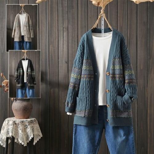 Women Cardigan V Neck Twist Sweater 2021 Fall Winter New Tops Loose Contrast Color Knitwear Two Pockets Knitted Jumper Oversize
