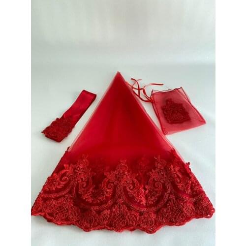 Sultan Ruched Bride Bridal Veil Belt Gloves Complete Set Burgundy Red Wedding Henna Night Wedding Accessory 2021 Marriage Groom