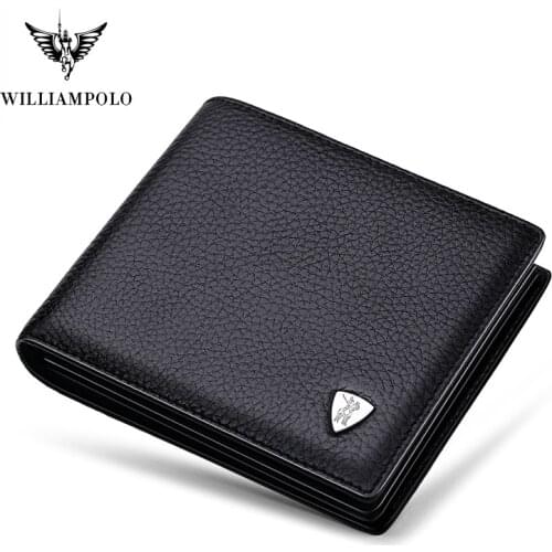 WilliamPolo Genuine Leather short Wallet mens slim Credit Card Holder Bifold mini Multi Card Case Slots Cowhide Leather Wallet