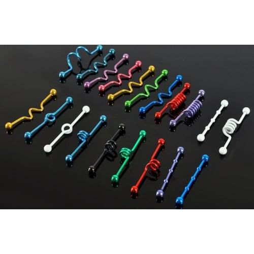 Lot 50pcs Free Shippment 14g Anodized Industrial Barbells Ear Barbells Body Jewelry Ear Piercing MIX Styles