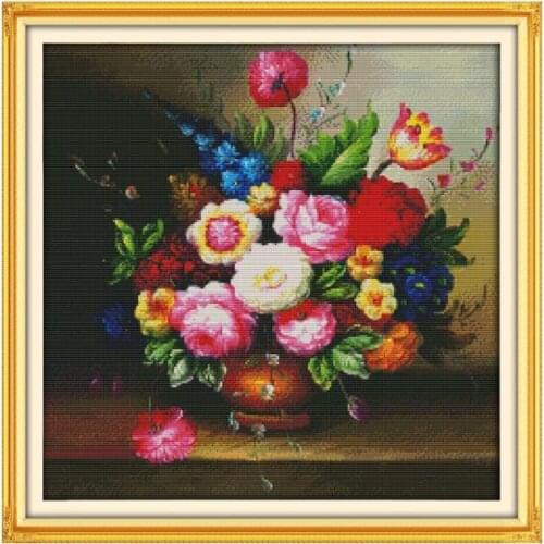Joy Sunday Cross Stitch Kit Material Kit Handmade DIY Embroidery Beautiful painting vase blooming flowers crafts