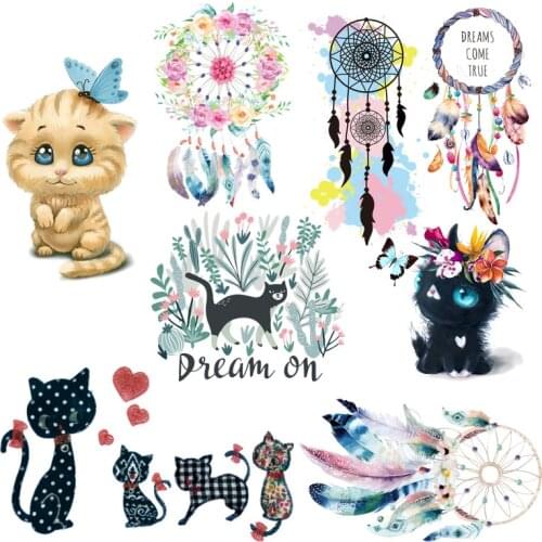 Kwii Cat Patch Iron On Transfer For Clothing Dream Come True Thermal Transfers For Clothes Dreamcatcher Thermo Stickers Applique