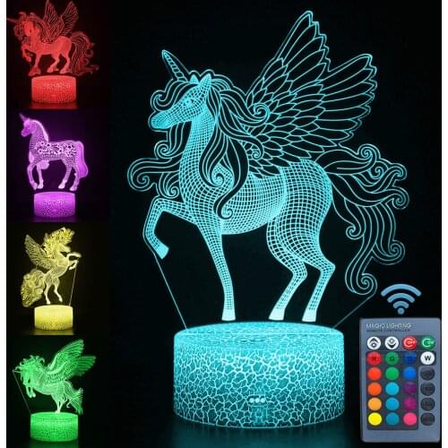3D LED Night Light Remote and Touch Control Unicorn-series 16 Color Change LED Table Desk Lamp Kids Xmas Gift 3D LED Night Light