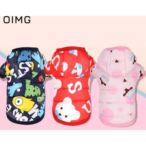 OIMG Warm Pet Clothing For Small Dogs Coat Jacket Cartoon Dinosaur Cat Pet Coat Hoodies Winter Chihuahua Spitz Cotton Clothes