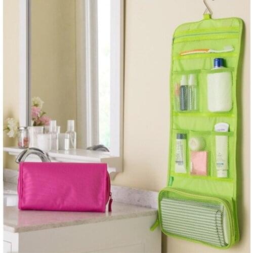 Hanging Toiletry Organizer Bathroom Wall Door Hanging Wash Storage Pouch Bag Pocket Folding Travel Cosmetic Make Up Bags Mesh