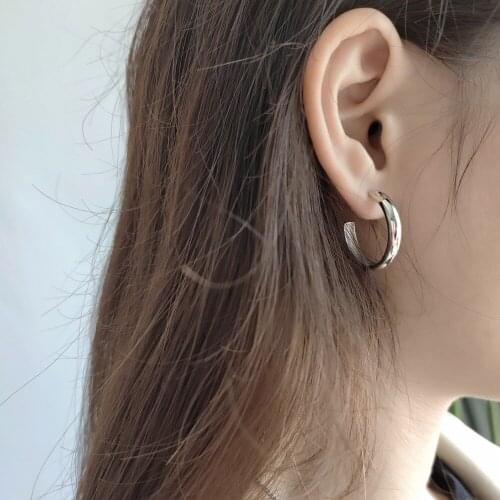 1pair Authentic 925 Sterling silver Industrial metal style OPEN Circle Geometric Stud earrings FINE jEWELRY E516