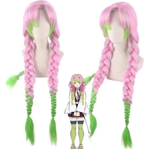 Kanroji Mitsuri Pink Greenish Wig AAnime Demon Slayer: Kimetsu no Yaiba Cosplay Hair Synthetic Cosplay Wig 100cm
