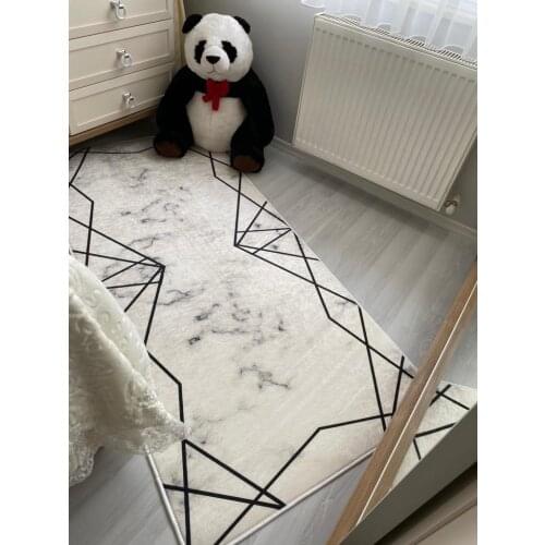 Platinum Black Decorative Non Slip Leather Floor Living Room Carpet Throw Rug