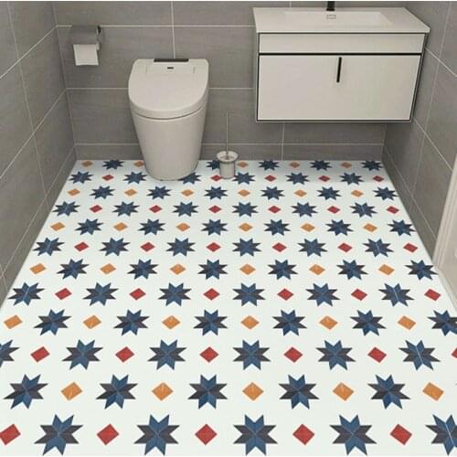 PVC Waterproof Floor Tile Stickers Self-Adhesive Bathroom Ground Stick Kitchen Wallpaper Decorative Non-Slip Wear Resistant