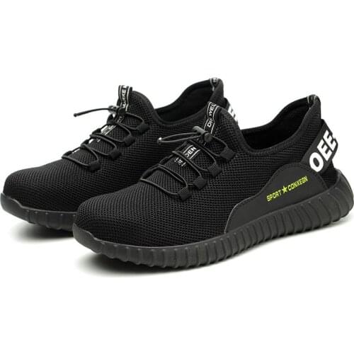 Work shoes for men and women breathable fly weaving mesh anti-smashing anti-piercing safety shoes steel toe cap