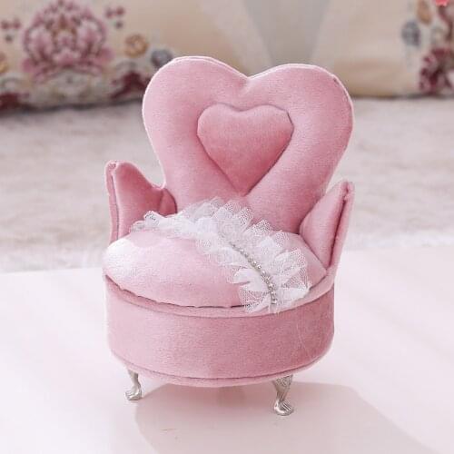 Pink Heart Chair Jewelry Box Mini Furniture Bracelet Ring Display Organizer