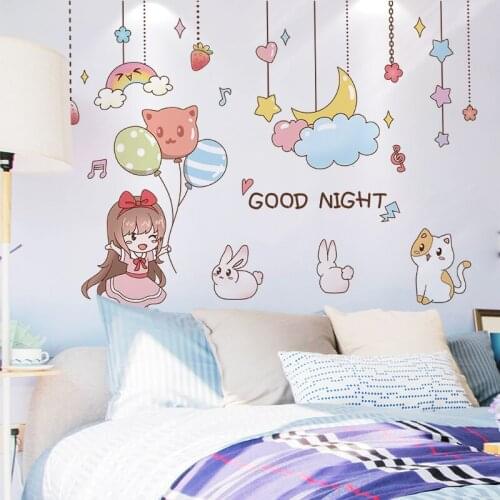 [shijuekongjian] Girl Balloons Wall Stickers DIY Animals Stars Wall Decals for Kids Rooms Baby Bedroom Nursery Home Decoration
