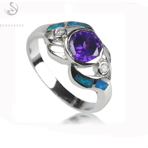 SHUNXUNZE costly Engagement fashion rings Jewelry for women blue Cubic Zirconia with blue opal Rhodium Plated R155 size 6 7 8 9