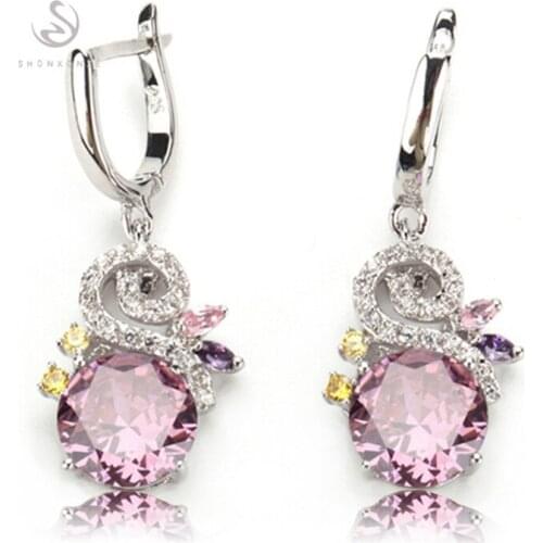 SHUNXUNZE Luxury Charm Wedding earrings for women dropshipping Pink Rainbow Purple Cubic Zirconia Rhodium Plated R539 R542 R709G