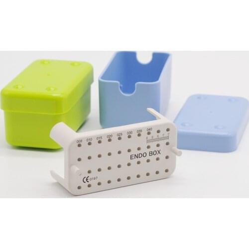 Dental Endo Box Holder Blocks With Ruler Scale Plastic For Files Bur Autoclavable Blue 40 Holes