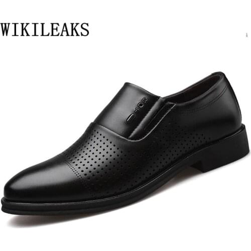 Business Shoes Men Oxford Leather Venting Hole Loafers Elegant Shoes Men Formal Wedding Men Shoes Office Sepatu Slip On Pria