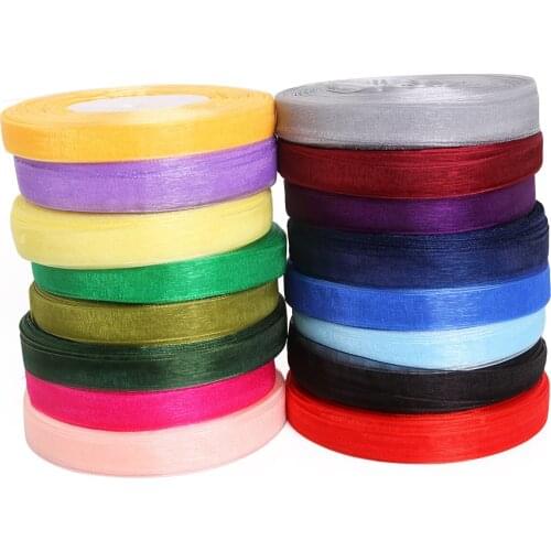 12mm 50 Yards/Lot High Quality Colorful Chiffon Organza Ribbon Clothing Sewing For DIY Gift Packaging Wedding Decoration Ribbons