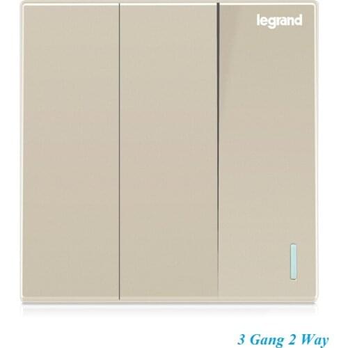 High Quality Elegant Milan Gold Minimalism stylish Large Panel Wall Switch With Fluorescence 3 Gang Double Control Light Switch