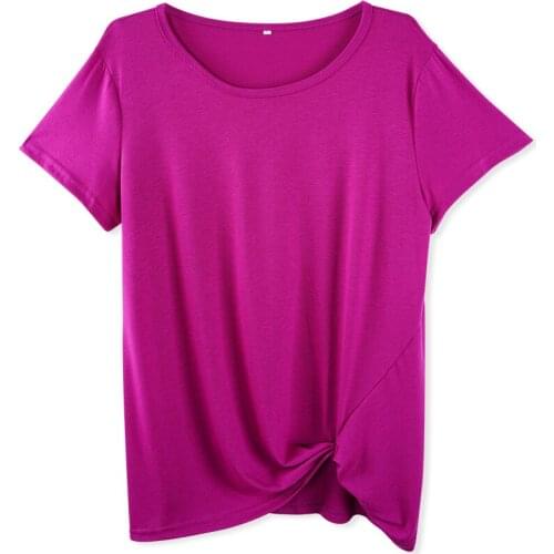 New Fashion Streetwear Casual Women T shirt Short Sleeve Solid Tie knot Bottom Slim T-shirt Tops