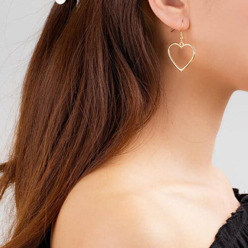 Women Silvery Golden Girls Lovely Drop Earrings Sale Hollow Out Gifts Long Heart Jewelry High Quality Graceful Alloy