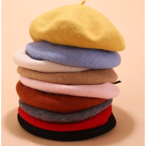 Lady Spring Winter Berets Hat Painter Style Hat Women Wool Vintage Berets Solid Color Caps Female Bonnet Warm Walking Cap