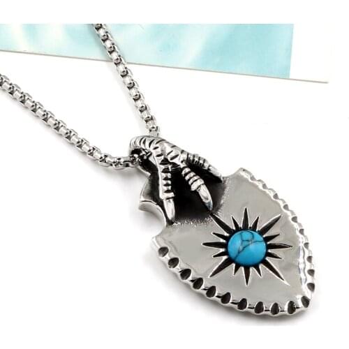 1 Men titanium steel Takahashi feather Stone pendant punk necklace retro tide male stainless steel Eagle claw shield pendants
